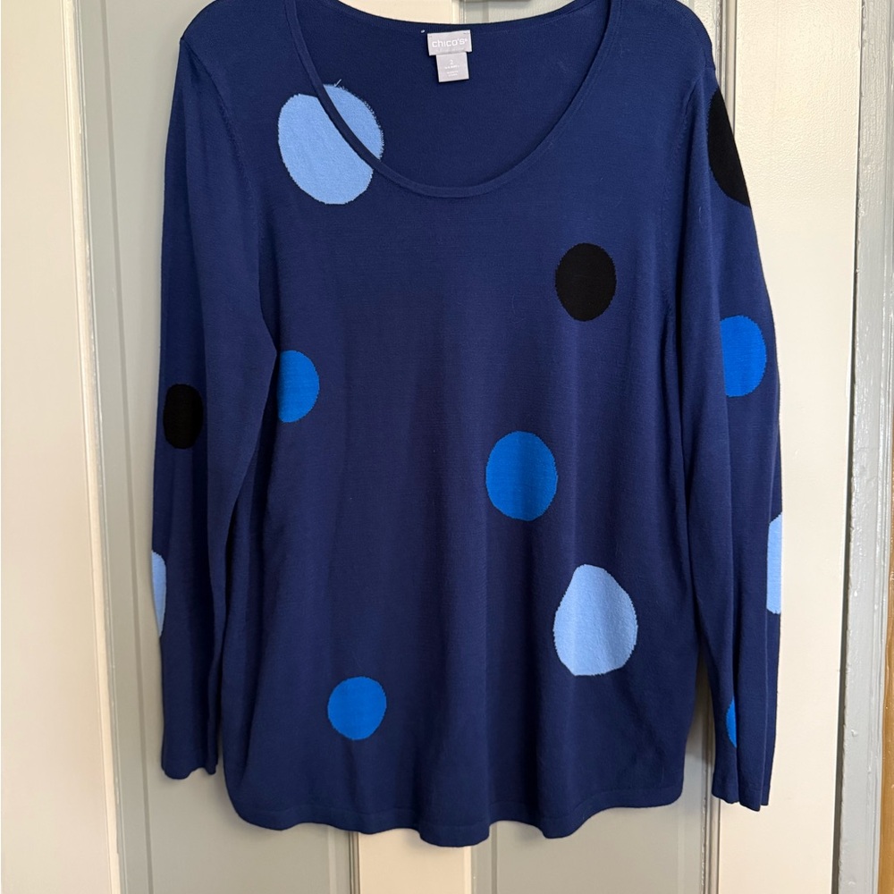Chico's Navy and Blue Polka Dot Sweater